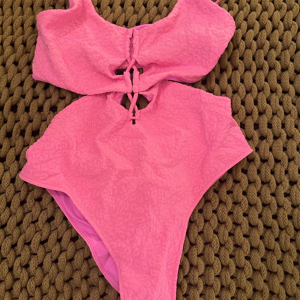 JMP the Label Pink Textured Swim Bodysuit